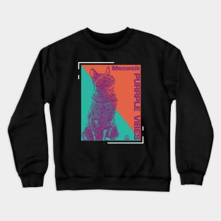 Retro Cover Meowsik Purrple Vibes - Entertainment cat art and music theme Crewneck Sweatshirt